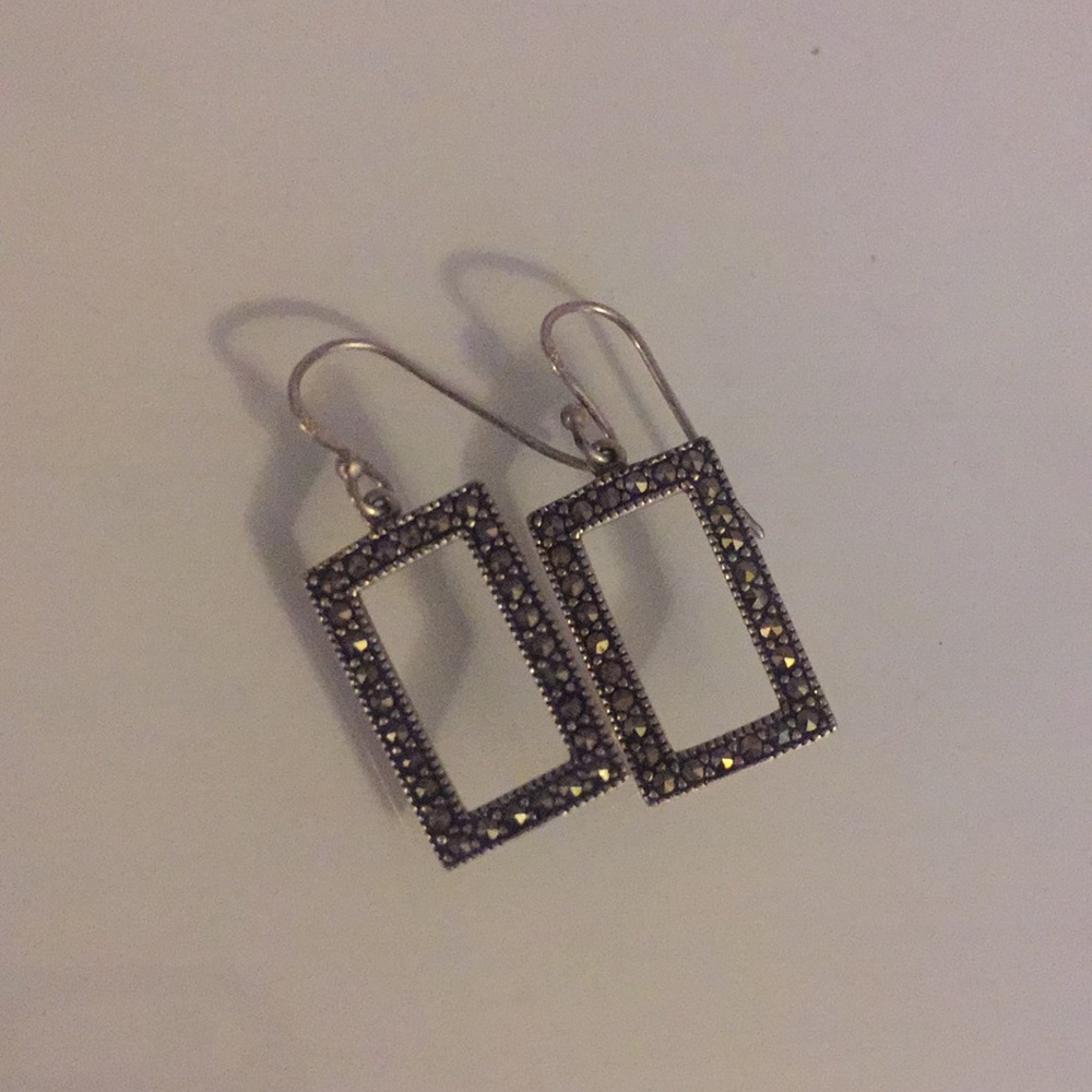 925 Sterling Silver Rectangle Dangle Earrings